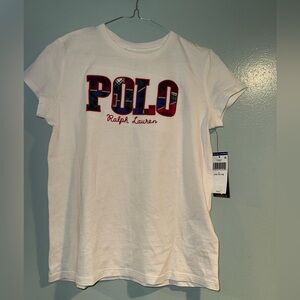 Ralph Lauren Cream Tee with Multicolor Logo